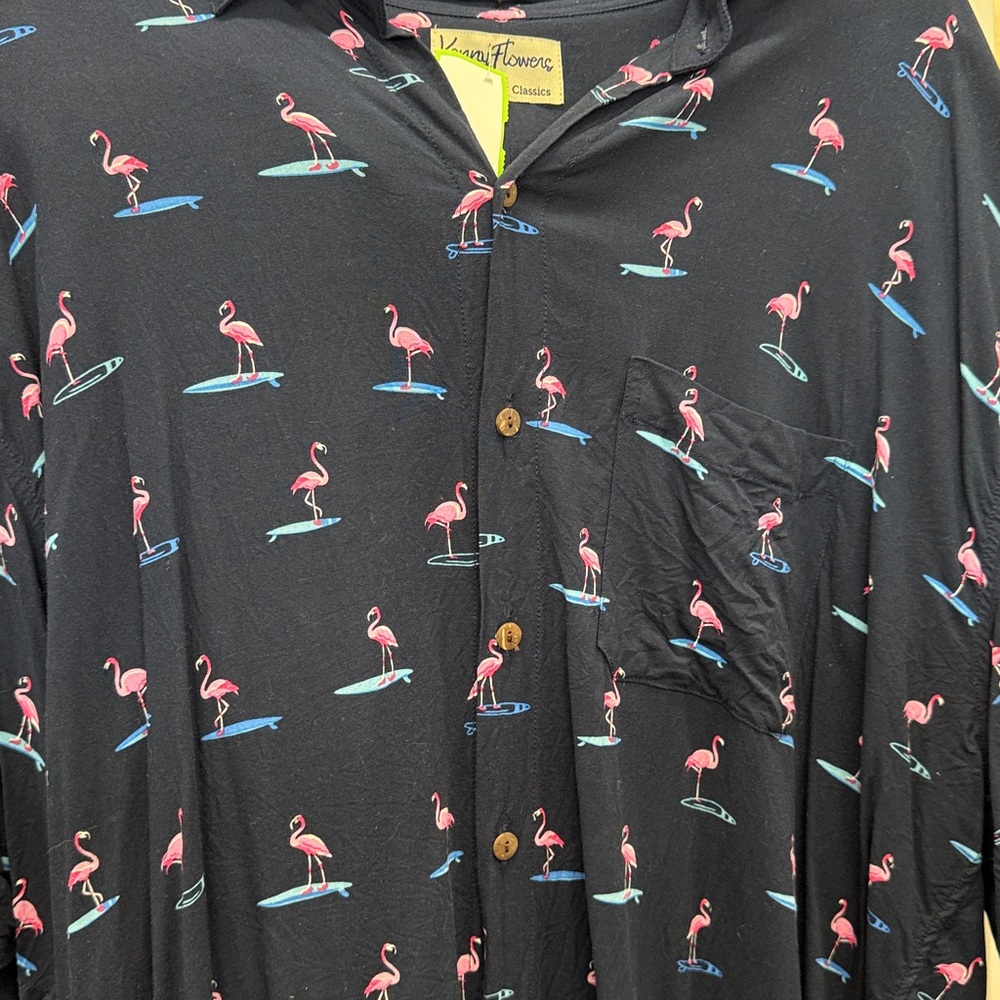 KENNY FLOWERS dark blue Hawaiian SS shirt Surf pink Flamingo MEN 3XL